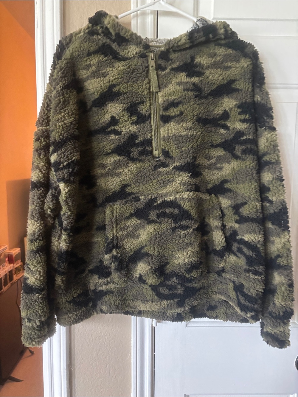 Gymboree Olive and Black Camo Sherpa Half-Zip Hoodie